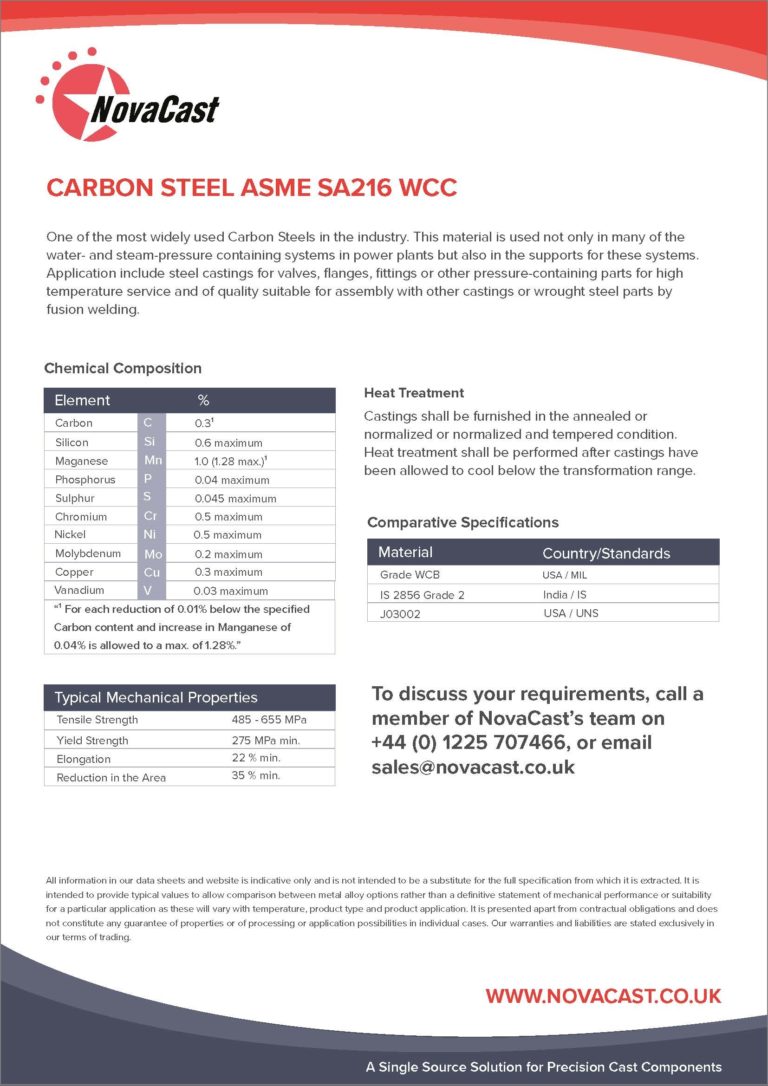 Metal Alloy Specification Data Sheets | NovaCast